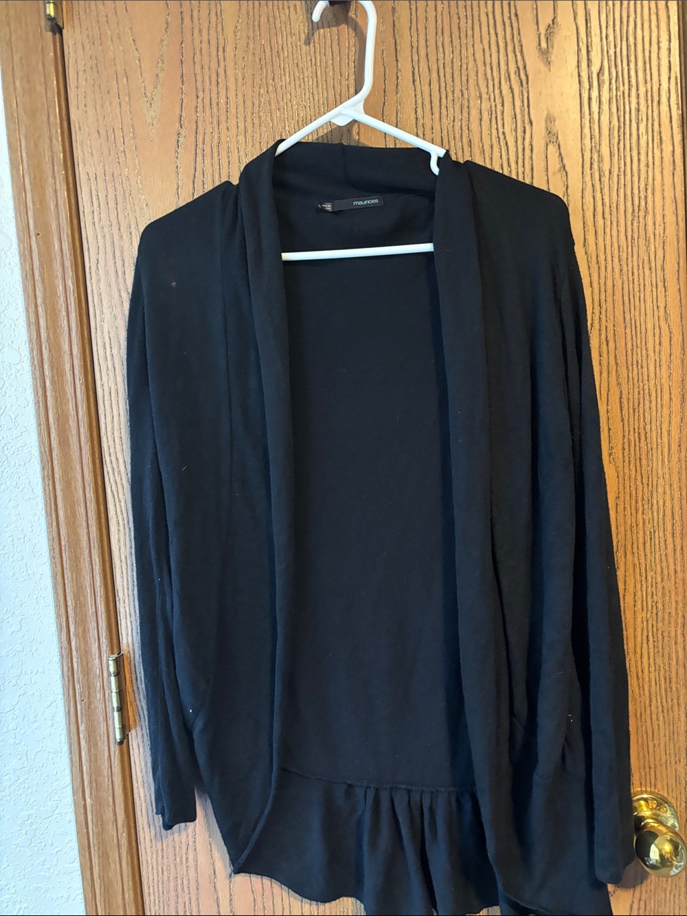 Maurices Black Open-Front Draped Cardigan
